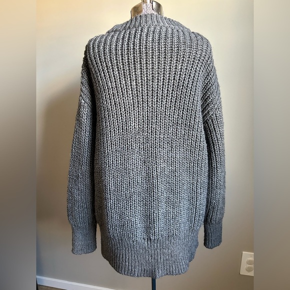 Wool blend Zara chunky knit Cozy Gray Sweater oversized long neutral winter - Picture 2 of 8